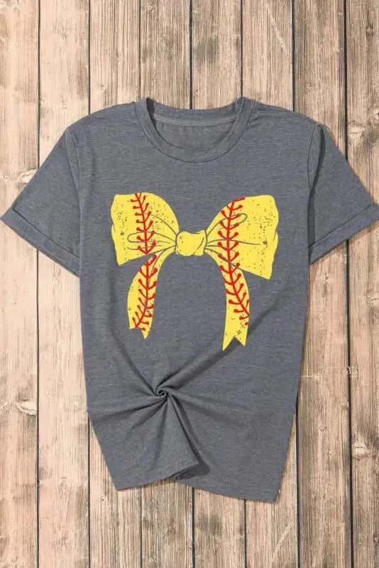 Graphic Tees Black Baseball Bowknot Graphic Casual Tee