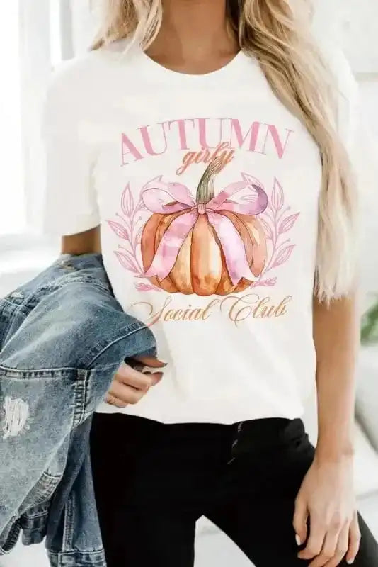 Graphic Tees White / S / 62%Polyester+32%Cotton+6%Elastane Girly Pumpkin Bow T-Shirt