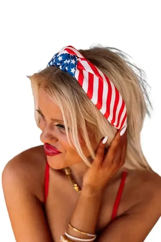 Hair Bands Multicolor / ONE SIZE / 100%Polyester Multicolor American Flag Bow Knot Wide Headband