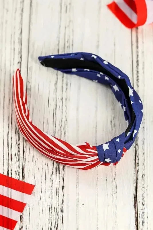Hair Bands Multicolor / ONE SIZE / 100%Polyester Multicolor American Flag Bow Knot Wide Headband