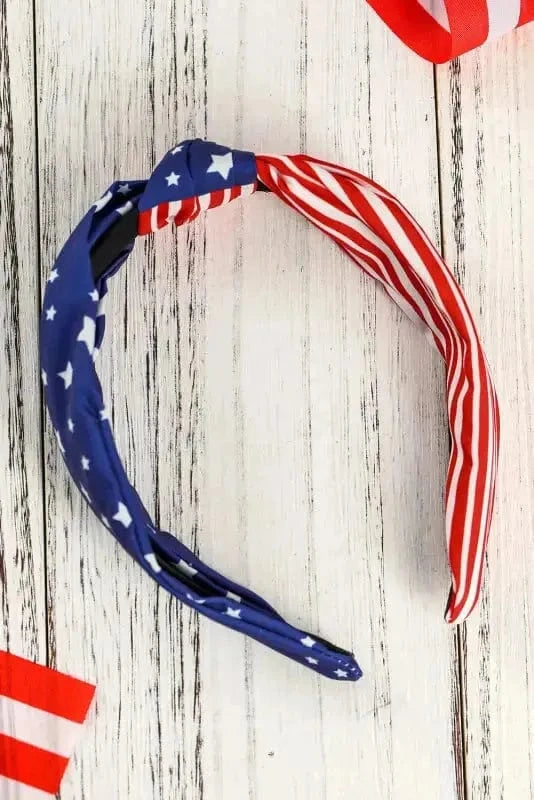 Hair Bands Multicolor / ONE SIZE / 100%Polyester Multicolor American Flag Bow Knot Wide Headband