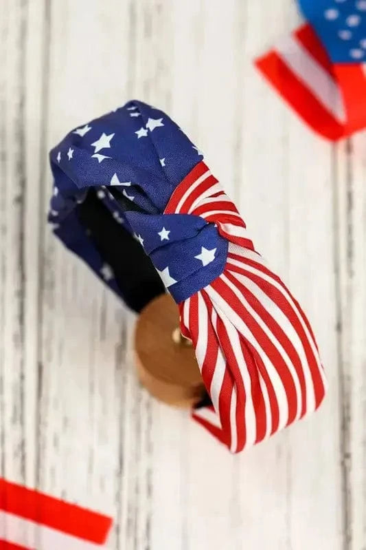 Hair Bands Multicolor / ONE SIZE / 100%Polyester Multicolor American Flag Bow Knot Wide Headband