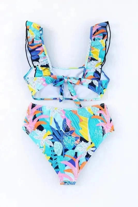 High Waist Swimsuits Ruffle High Waist Square Neck Bikini Set