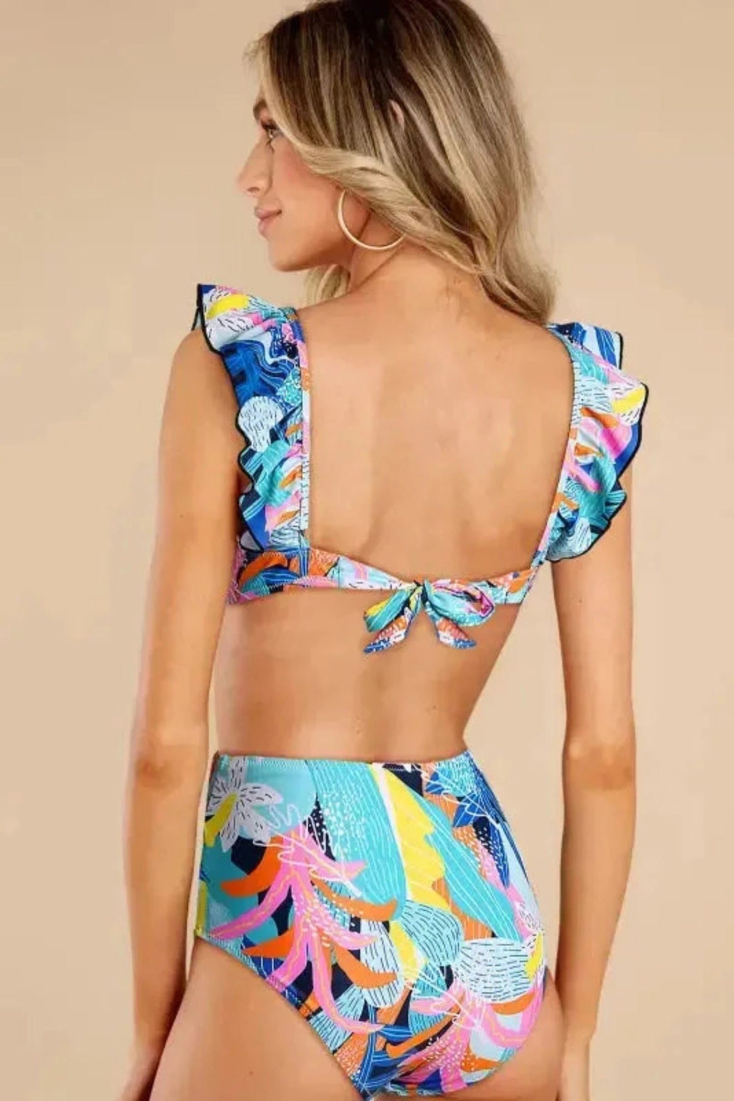 High Waist Swimsuits Ruffle High Waist Square Neck Bikini Set