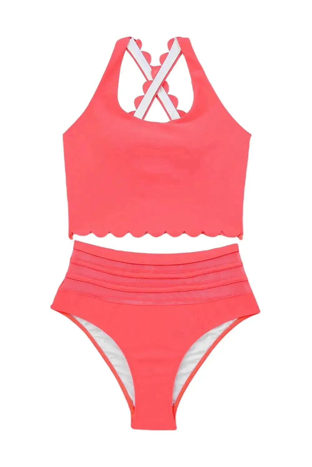 High Waist Swimsuits Scalloped Criss-Cross High Waist Bikini Set