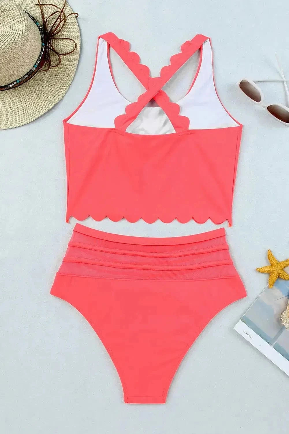 High Waist Swimsuits Scalloped Criss-Cross High Waist Bikini Set