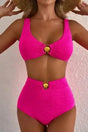 High Waisted Swimsuit Gold Shell Bikini Swimsuit - Rose Red