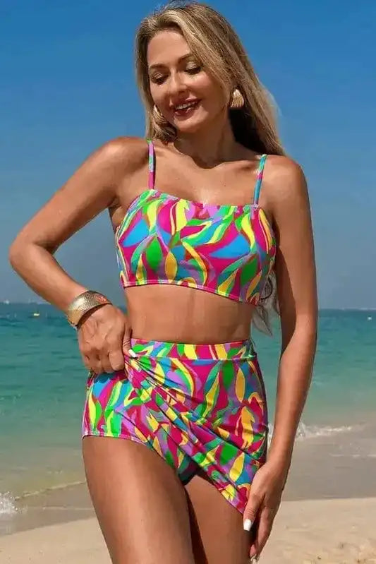 High Waisted Swimsuit Multicolour / S / 85%Polyester+15%Elastane Abstract High Waist Bikini Swimsuit