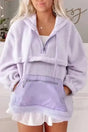 Lavender fuzzy hooded zip-up jacket front view — Fashionfitz UK