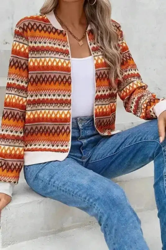 Jackets Boho Chic Stripe Zip Jacket