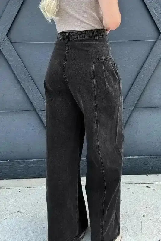Slate grey wide leg jeans back view — Fashionfitz UK