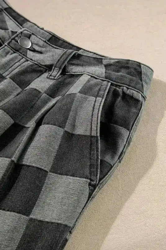 Jeans Urban Checkered Charcoal Denim – Wide Leg Jeans