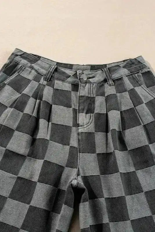 Jeans Urban Checkered Charcoal Denim – Wide Leg Jeans