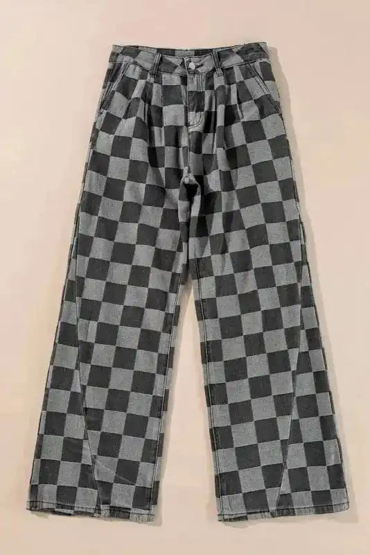 Jeans Urban Checkered Charcoal Denim – Wide Leg Jeans