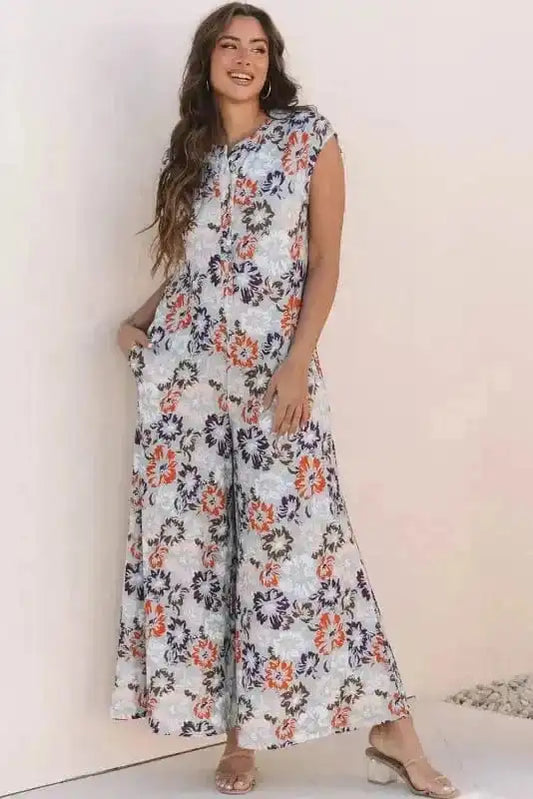 Jumpsuits Sky Blue / S / 95%Polyester+5%Elastane Lush Floral Statement Jumpsuit