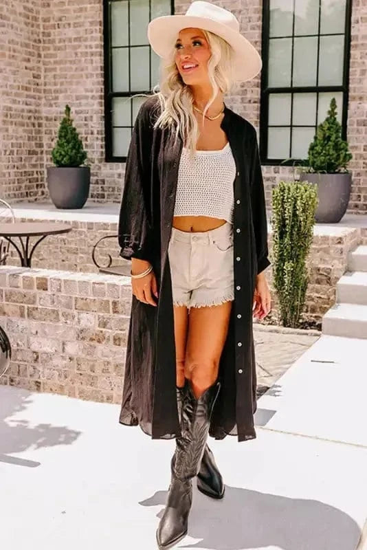 Kimonos Flowy Button-Up Kimono Jacket
