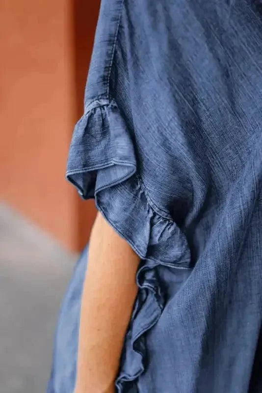 Kimonos Ruffled Elegance Chambray Kimono