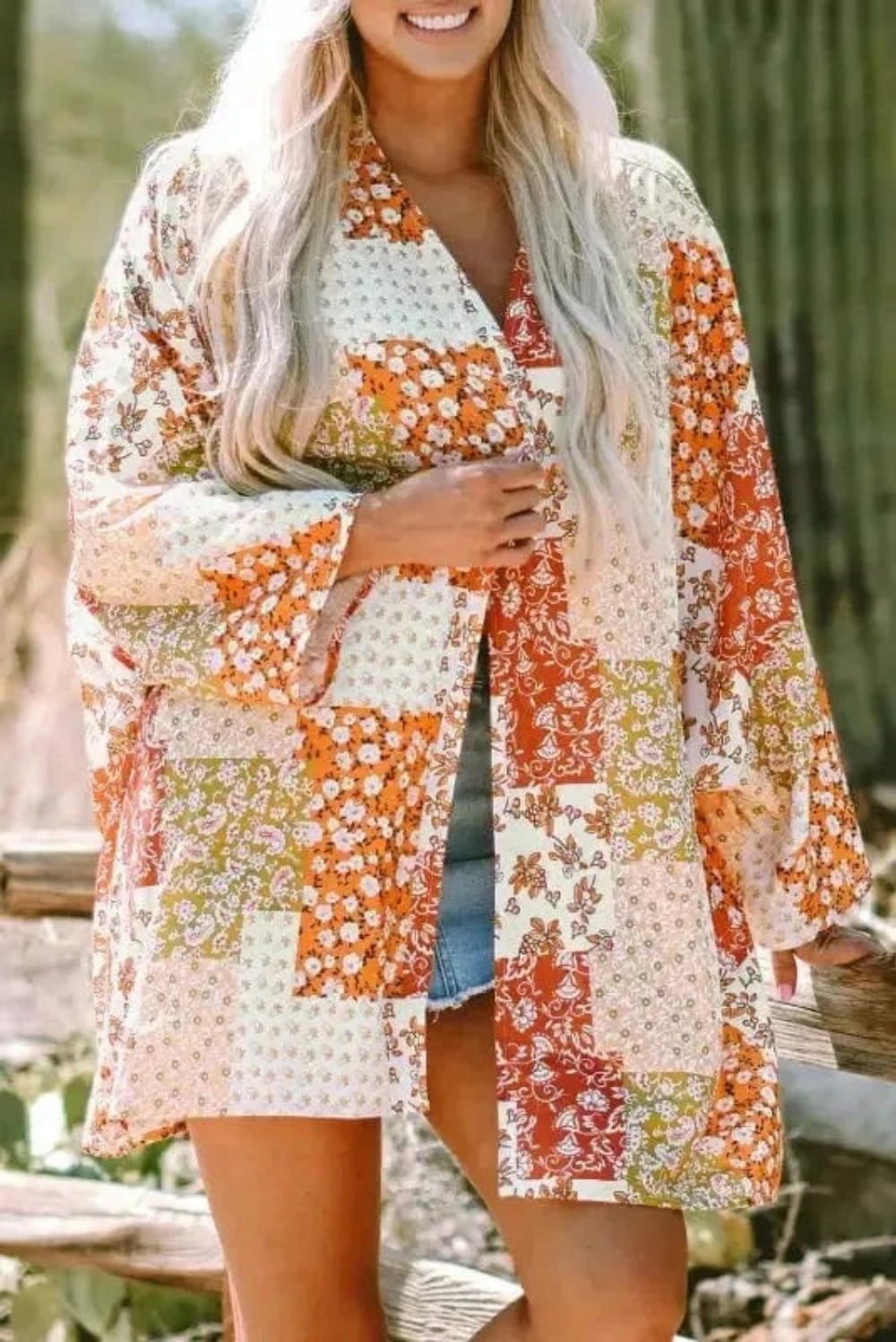 Kimonos White / ONE SIZE / 100%Polyester Floral Mosaic Open Kimono