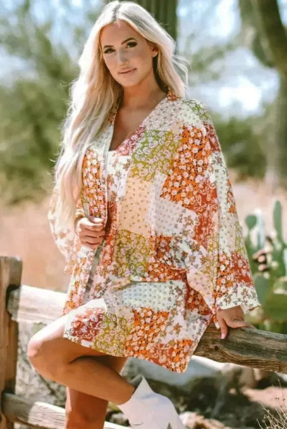 Kimonos White / ONE SIZE / 100%Polyester Floral Mosaic Open Kimono