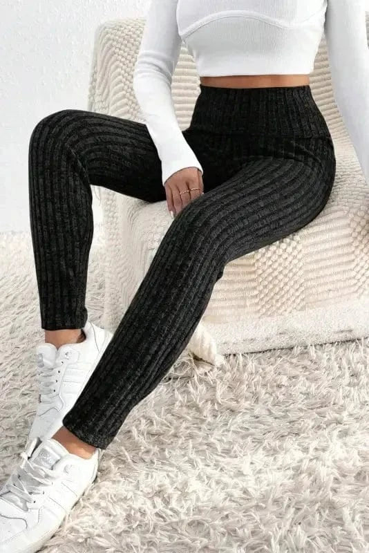 Leggings Wide Waistband Ribbed Textured Knit Leggings