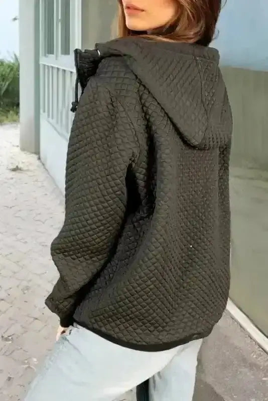 Quilted hooded jacket back view — Fashionfitz UK