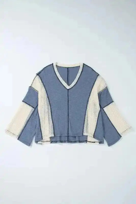 Long Sleeve Tops Ashleigh Blue / S / 60%Polyester+35%Cotton+5%Elastane Boho Crochet High-Low Loose Top