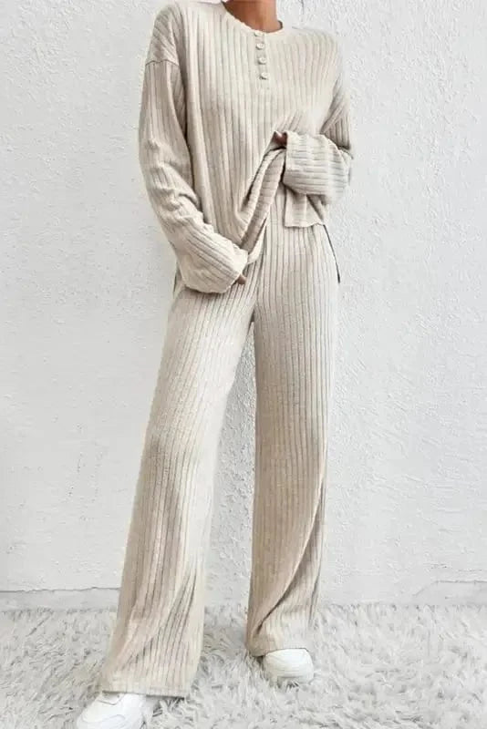 Loungewear Apricot Ribbed Lounge Set for Relaxed Style