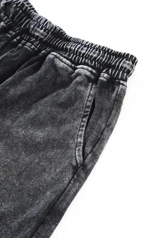 Loungewear Black Acid Washed Short Lounge Set