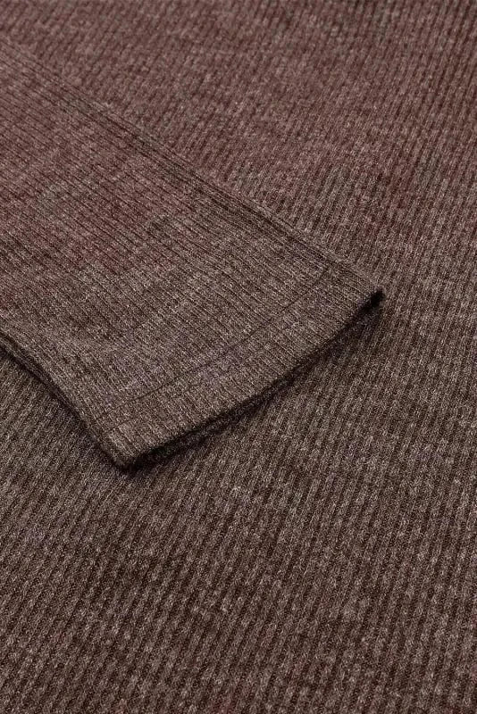 Loungewear Brown Ribbed Knit Collared Henley Top and Pants Lounge Outfit
