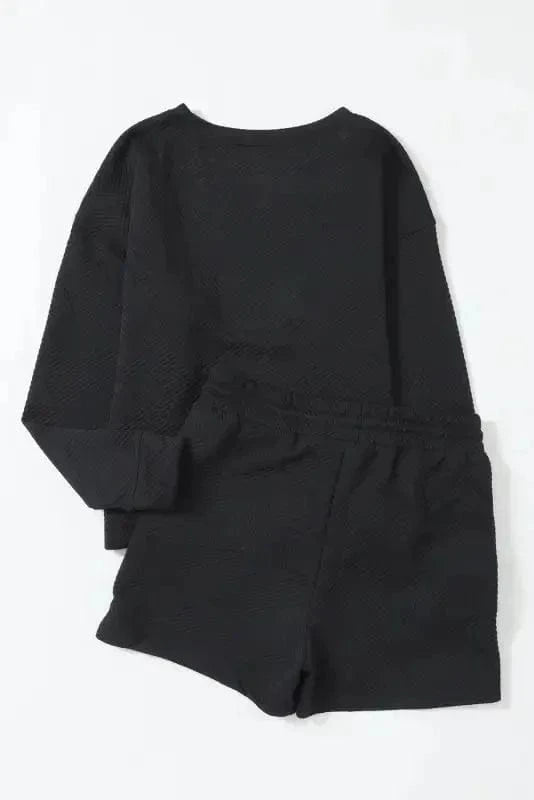 Loungewear Fashionfitz Black Textured Loungewear Set for Women