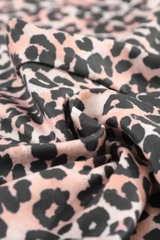 Loungewear Long Sleeve Top and Leopard Print Pants Lounge Set