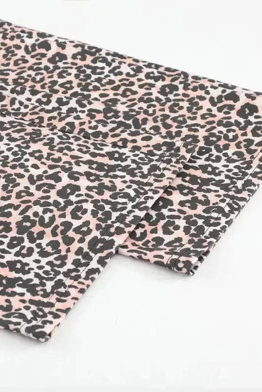 Loungewear Long Sleeve Top and Leopard Print Pants Lounge Set