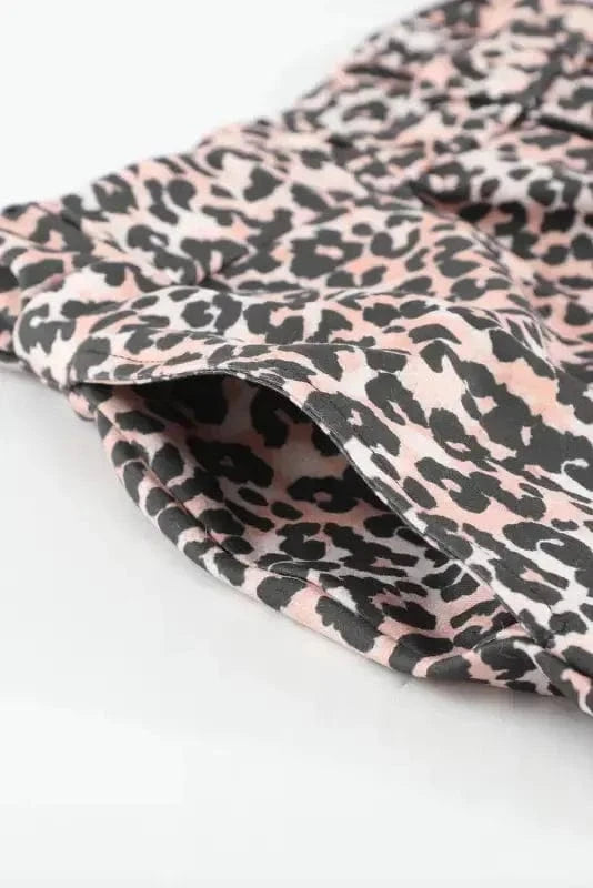 Loungewear Long Sleeve Top and Leopard Print Pants Lounge Set