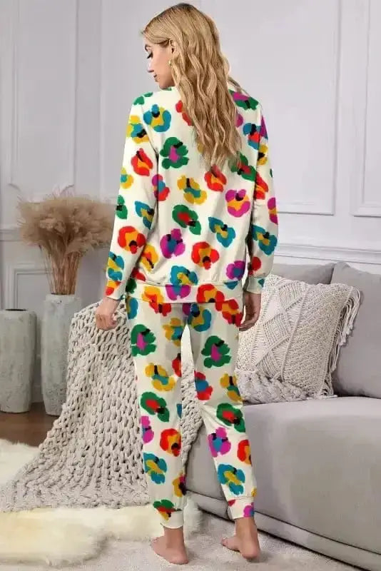 Apricot leopard lounge set back view — Fashionfitz UK