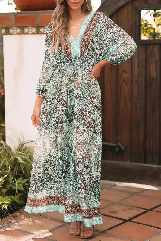 Maxi Dresses Boho Floral Maxi Dress - Open Back