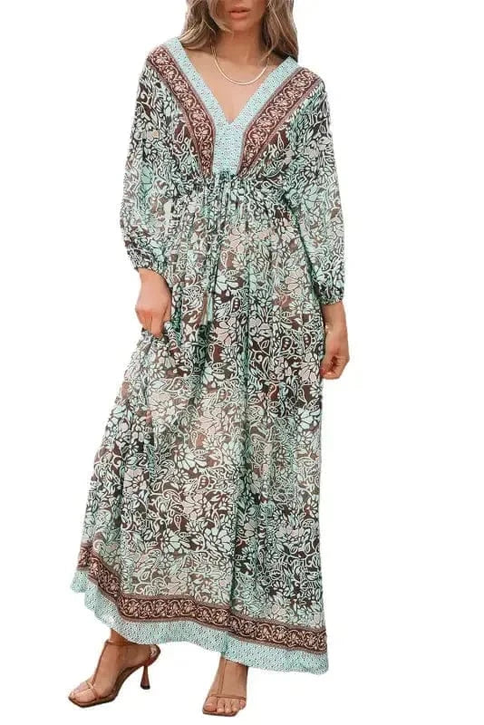 Maxi Dresses Boho Floral Maxi Dress - Open Back