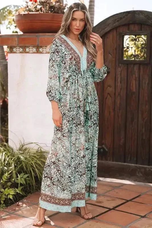 Maxi Dresses Boho Floral Maxi Dress - Open Back
