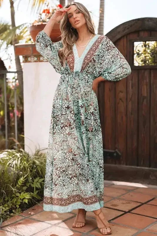 Maxi Dresses Boho Floral Maxi Dress - Open Back