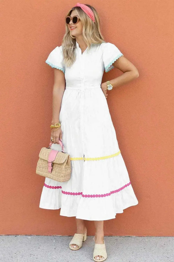 Linen cotton colourblock long maxi dress back view — Fashionfitz UK