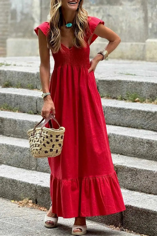 Maxi Dresses Fiery Red / S / 100%Cotton Scarlet Elegance Maxi Dress