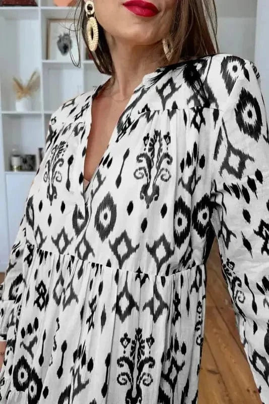 Maxi Dresses GeoContrast Maxi Dress – Monochrome Western Print