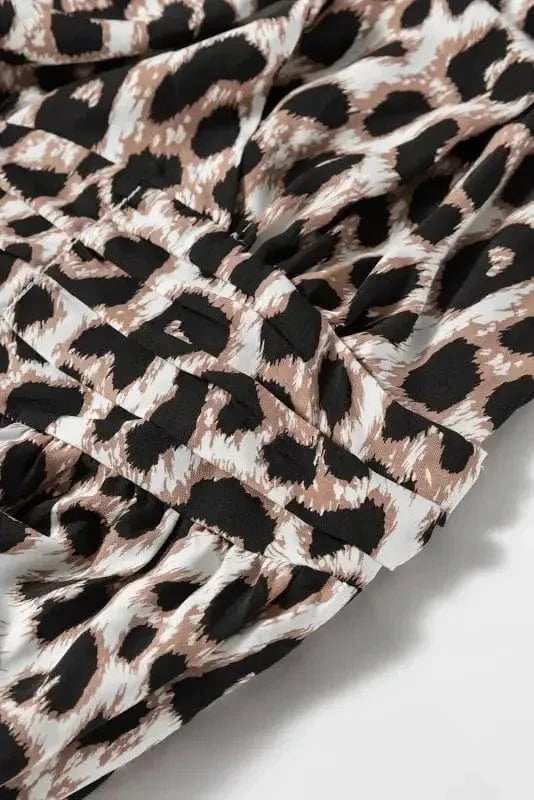 Maxi Dresses Leopard Open Back Maxi Dress - V Neck Cinched High Waist