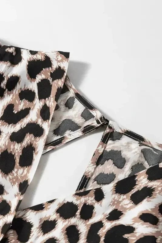 Maxi Dresses Leopard Open Back Maxi Dress - V Neck Cinched High Waist