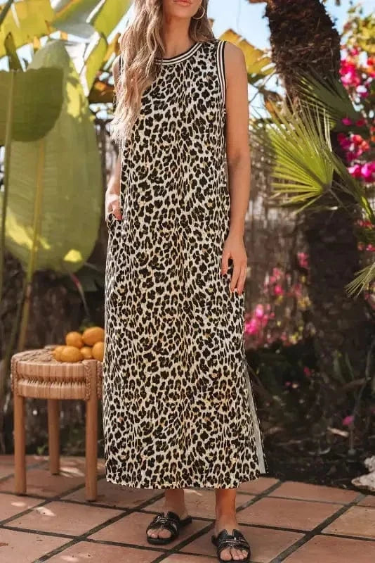 Maxi Dresses Leopard Sleeveless Maxi Dress