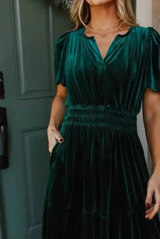 Maxi Dresses Velvet Rhapsody Tiered Maxi Dress - Evergreen