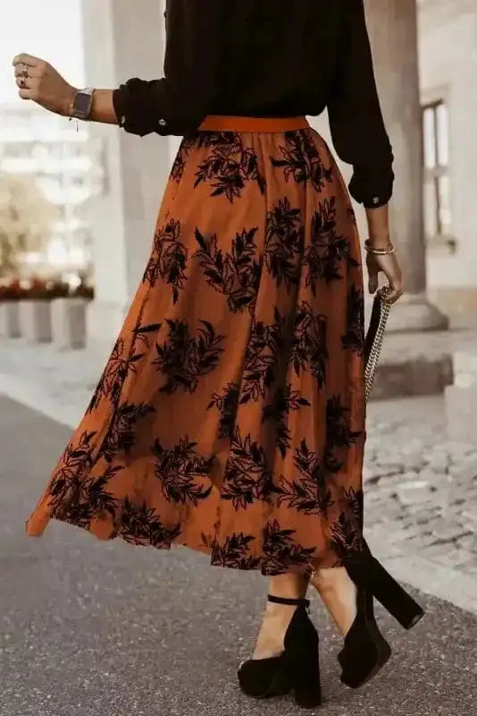 Leaves embroidered maxi skirt back view — Fashionfitz UK