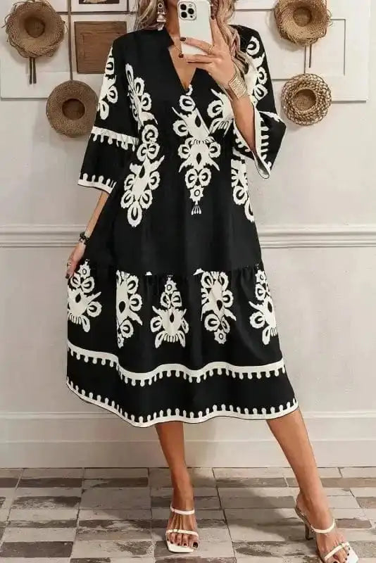 Midi Dresses Black / S / 100%Polyester Desert Mirage Loose Midi Dress