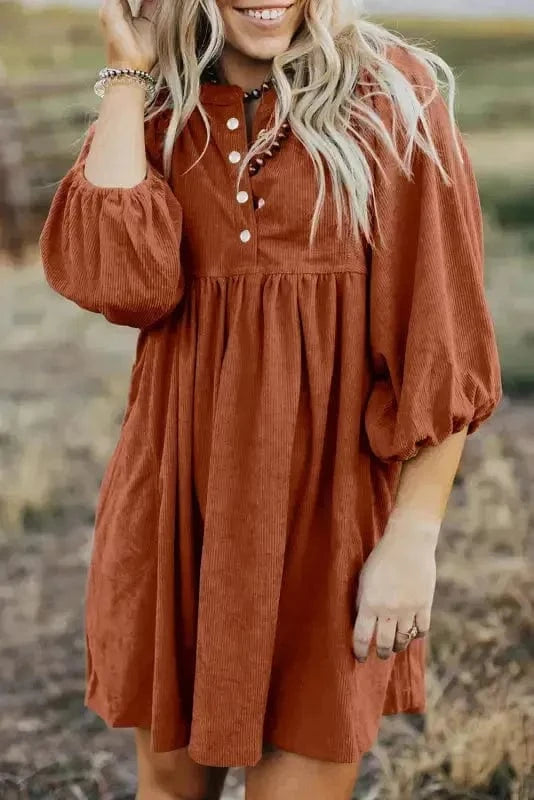 Mini Dresses Autumn Empire Corduroy Dress - Gold Flame