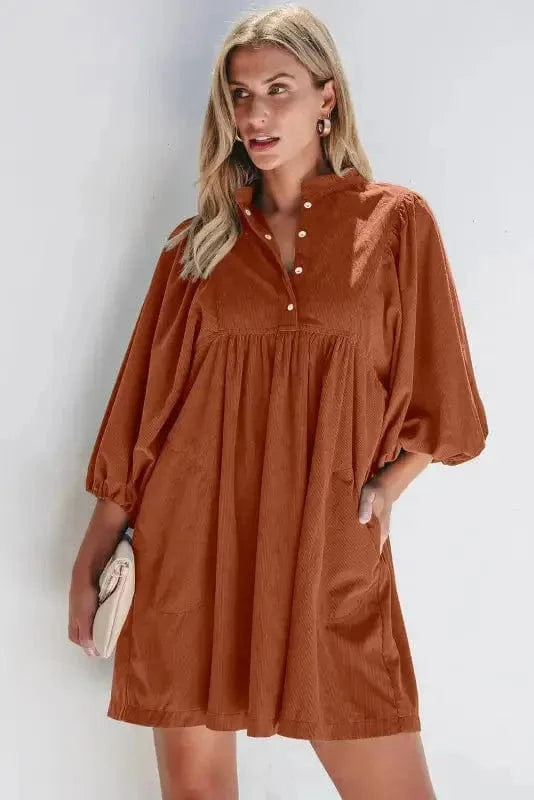 Mini Dresses Autumn Empire Corduroy Dress - Gold Flame