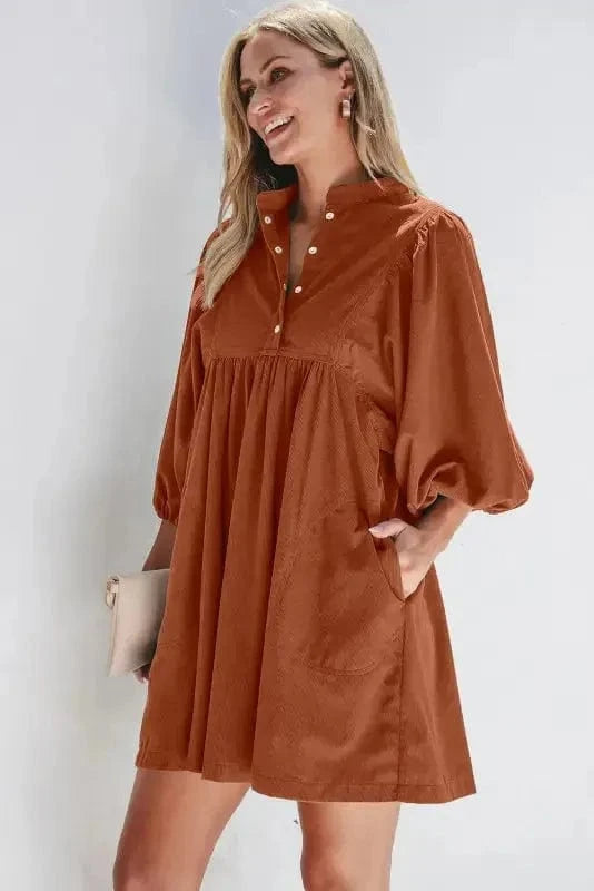 Mini Dresses Autumn Empire Corduroy Dress - Gold Flame